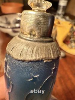 Antique DAUM NANCY Art Glass / Sterling Silver Perfume Bottle Flask