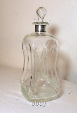 Antique Denmark hand blown glass sterling silver glug glug liquor decanter