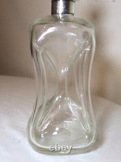 Antique Denmark hand blown glass sterling silver glug glug liquor decanter