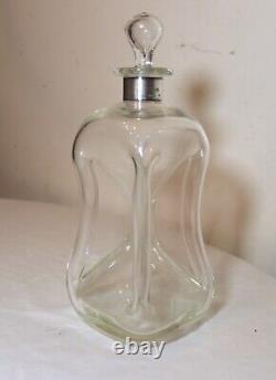 Antique Denmark hand blown glass sterling silver glug glug liquor decanter