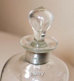 Antique Denmark hand blown glass sterling silver glug glug liquor decanter