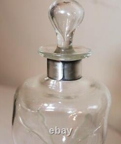 Antique Denmark hand blown glass sterling silver glug glug liquor decanter