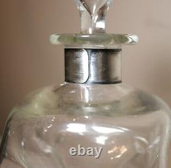 Antique Denmark hand blown glass sterling silver glug glug liquor decanter