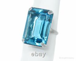 Antique Designer Uncas Blue Glass Sterling Silver Ring Sz 5.75