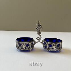 Antique Double Sterling Silver & Glass Salt Cellar German