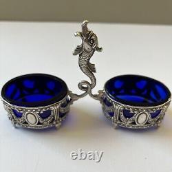 Antique Double Sterling Silver & Glass Salt Cellar German