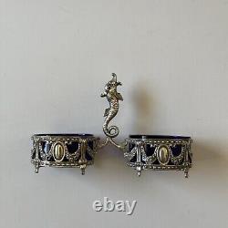 Antique Double Sterling Silver & Glass Salt Cellar German