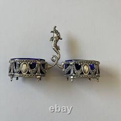 Antique Double Sterling Silver & Glass Salt Cellar German