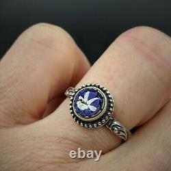 Antique Dove Bird Micro Mosaic Sterling Silver Ring