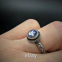 Antique Dove Bird Micro Mosaic Sterling Silver Ring