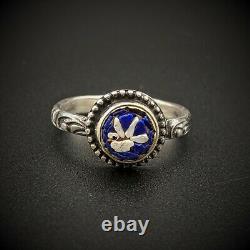 Antique Dove Bird Micro Mosaic Sterling Silver Ring