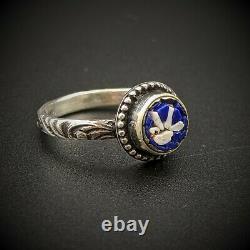 Antique Dove Bird Micro Mosaic Sterling Silver Ring