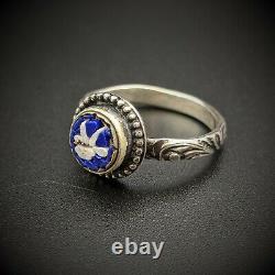 Antique Dove Bird Micro Mosaic Sterling Silver Ring