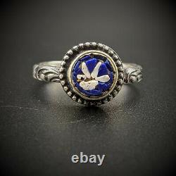 Antique Dove Bird Micro Mosaic Sterling Silver Ring