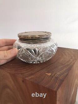 Antique Dressing Table Jar With Initials AJB Glass & Sterling Silver