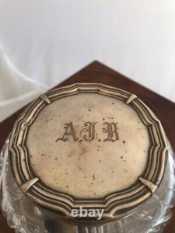Antique Dressing Table Jar With Initials AJB Glass & Sterling Silver