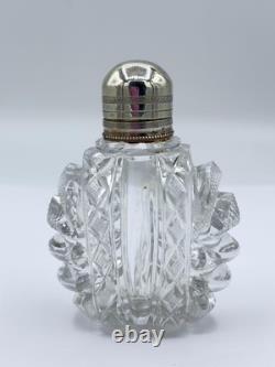 Antique Dutch Clear Cut-Glass & Sterling Silver Perfume Bottle