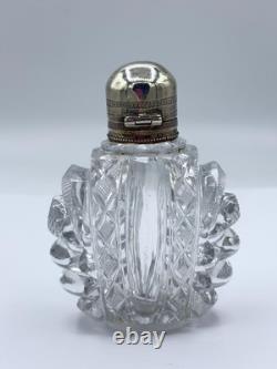 Antique Dutch Clear Cut-Glass & Sterling Silver Perfume Bottle