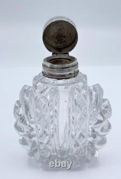 Antique Dutch Clear Cut-Glass & Sterling Silver Perfume Bottle