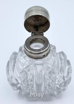 Antique Dutch Clear Cut-Glass & Sterling Silver Perfume Bottle