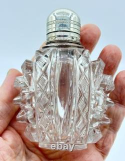 Antique Dutch Clear Cut-Glass & Sterling Silver Perfume Bottle