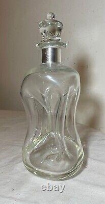 Antique E. Dragsted hand blown glass sterling silver glug glug liquor decanter