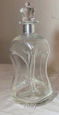 Antique E. Dragsted hand blown glass sterling silver glug glug liquor decanter