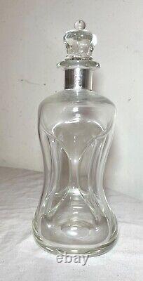 Antique E. Dragsted hand blown glass sterling silver glug glug liquor decanter