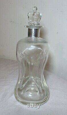 Antique E. Dragsted hand blown glass sterling silver glug glug liquor decanter