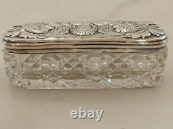 Antique Edwardian 1904 sterling silver Hallmarked topped cut glass trinket box