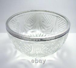 Antique Edwardian 1905 Sterling Silver Mounted Cut Glass Salad/Fruit Bowl Dish