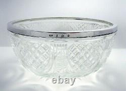 Antique Edwardian 1905 Sterling Silver Mounted Cut Glass Salad/Fruit Bowl Dish