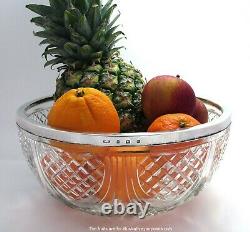 Antique Edwardian 1905 Sterling Silver Mounted Cut Glass Salad/Fruit Bowl Dish