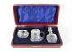 Antique Edwardian 1909 3pc Sterling Silver Cut Glass Cruet Set In Original Box