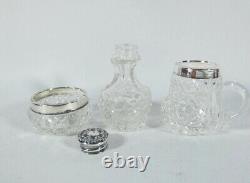 Antique Edwardian 1909 3pc Sterling Silver Cut Glass Cruet Set in Original Box