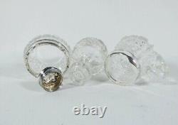 Antique Edwardian 1909 3pc Sterling Silver Cut Glass Cruet Set in Original Box