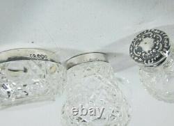 Antique Edwardian 1909 3pc Sterling Silver Cut Glass Cruet Set in Original Box
