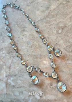 Antique Edwardian Art Deco Sterling Riviere Paste Crystal Rhinestones Necklace