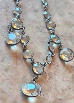 Antique Edwardian Art Deco Sterling Riviere Paste Crystal Rhinestones Necklace
