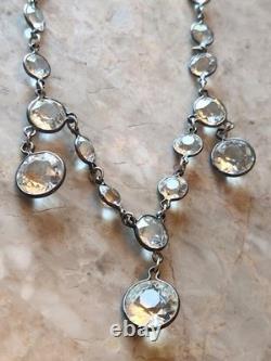 Antique Edwardian Art Deco Sterling Riviere Paste Crystal Rhinestones Necklace