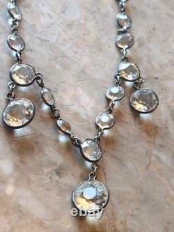 Antique Edwardian Art Deco Sterling Riviere Paste Crystal Rhinestones Necklace