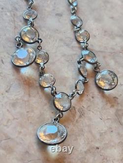 Antique Edwardian Art Deco Sterling Riviere Paste Crystal Rhinestones Necklace