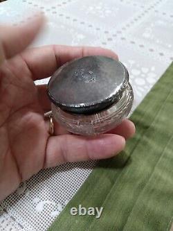 Antique Edwardian Dresser Jar Sterling Silver Etched Glass William Kerr 1900's