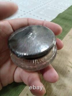 Antique Edwardian Dresser Jar Sterling Silver Etched Glass William Kerr 1900's