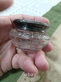 Antique Edwardian Dresser Jar Sterling Silver Etched Glass William Kerr 1900's