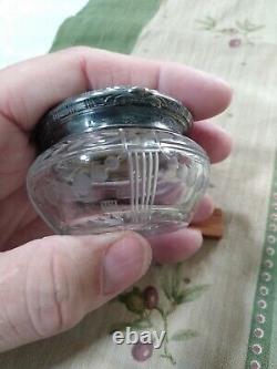 Antique Edwardian Dresser Jar Sterling Silver Etched Glass William Kerr 1900's
