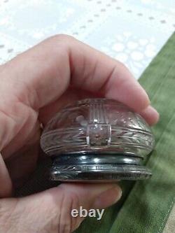 Antique Edwardian Dresser Jar Sterling Silver Etched Glass William Kerr 1900's