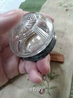 Antique Edwardian Dresser Jar Sterling Silver Etched Glass William Kerr 1900's