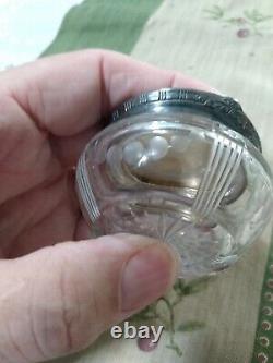 Antique Edwardian Dresser Jar Sterling Silver Etched Glass William Kerr 1900's