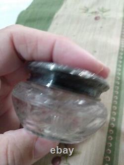 Antique Edwardian Dresser Jar Sterling Silver Etched Glass William Kerr 1900's